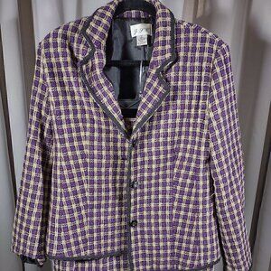 Vintage Y2K JSC Womens 2pc Skirt Suit Sz 12 Purple Cream Boucle 3 Button Lined